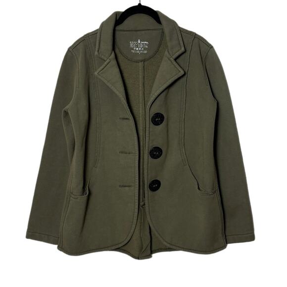 Neon Buddha Terry Cotton Coat Blazer Army Green button up women's small - Picture 1 of 16